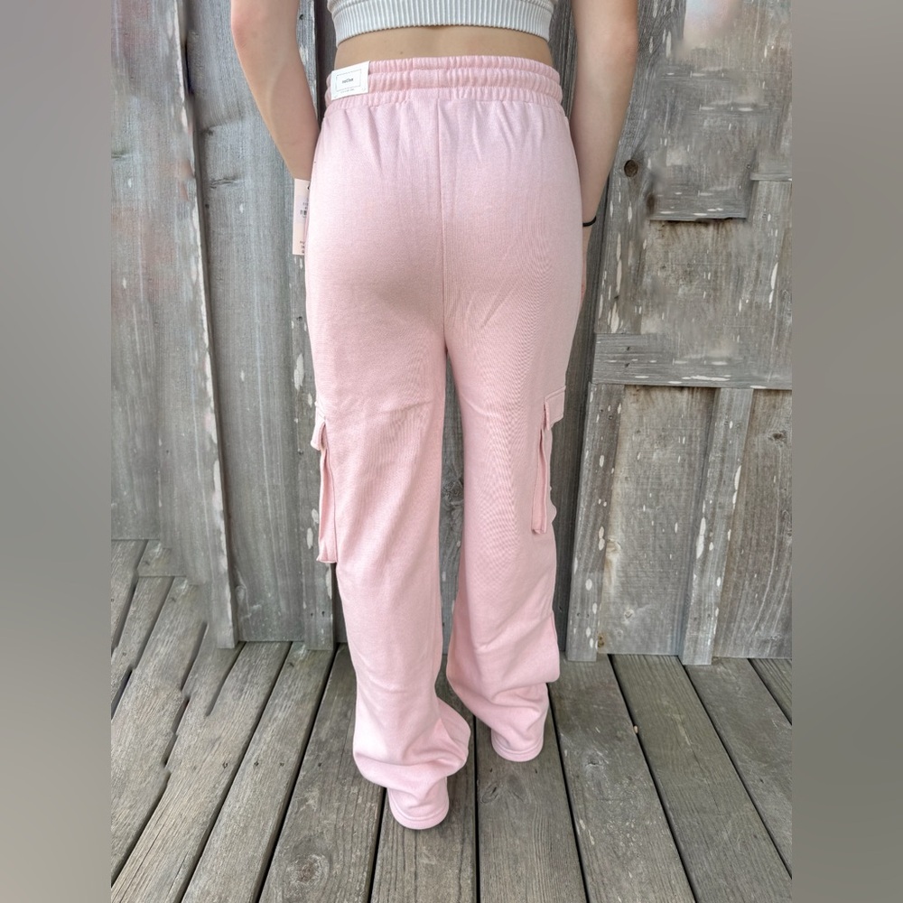 FLEECE CARGO POCKET STRAIGHT LEG JOGGER- PINK - Picture 3 of 3